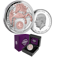 2026 $1 Heraldic Beasts Unicorn Rose-Gold Plated 10z Silver Proof Coin
