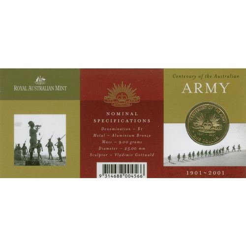 2001 $1 Centenary of the Aust Army S