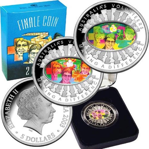 2003 $5 Finale Coin Year of the Volunteer Hologram Coin