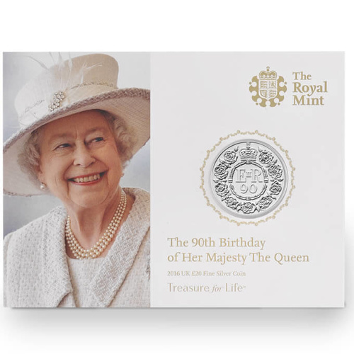 2016 Queen's 90th Birthday UK £20 Fine Silver Coin