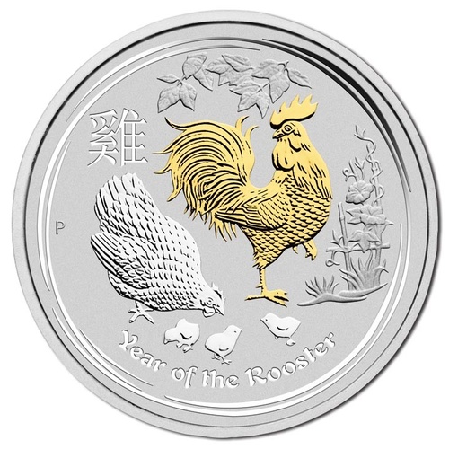 2017 $1 Year Of The Rooster Gilded 1oz Silver BU