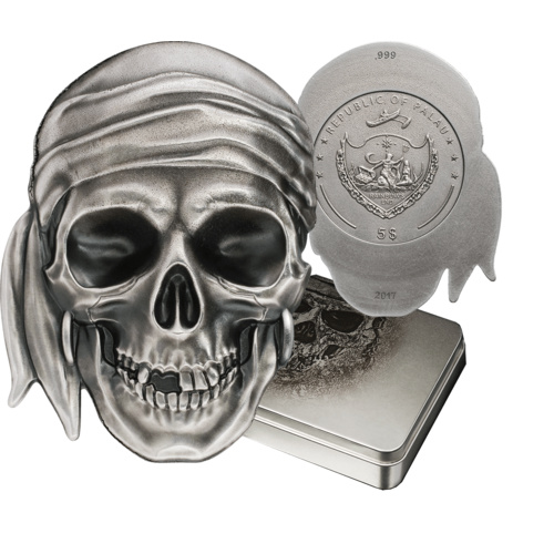 2017 $5 Palau Pirate Skull 1oz Silver Coin