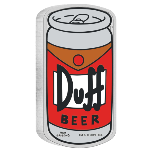 2019 $1 The Simpsons Duff Beer - Beer Can Shaped 1oz Silver Proof