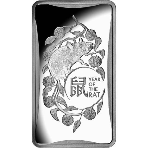 2020 $1 Lunar Year of the Rat 1/2oz Silver Frosted Ingot