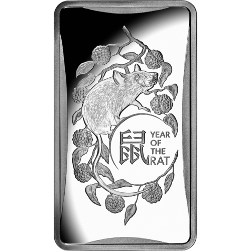 2020 $1 Lunar Year of the Rat 1/2oz Silver Frosted Ingot