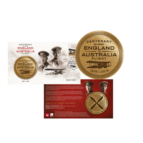 2019 Centenary of the First England to Australian Flight Stamp and Medallion Cover PMC