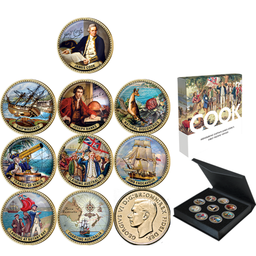 Captain Cook Gold Plated Penny 9 Coin Collection