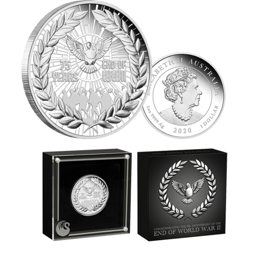 2020 $1 75th Anniversary of the End of WWII 1oz Silver Proof Coin