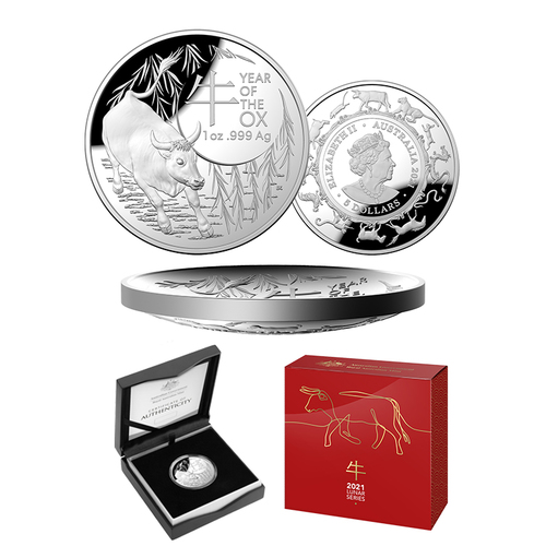 2021 $5 Lunar Year of the Ox 1oz Silver Proof Domed Coin