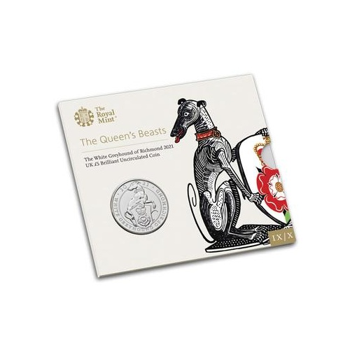 2021 £5 Queen's Beasts White Greyhound of Richmond BU Coin