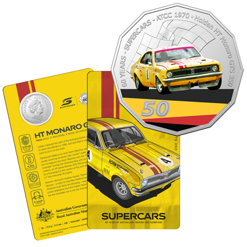 2020 50c 60 Years of Australian Touring Car Champians Holden HT Monaro GTS350 UNC Coin