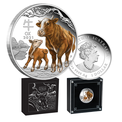 2021 $1 Year of the Ox 1oz Silver Coloured Proof
