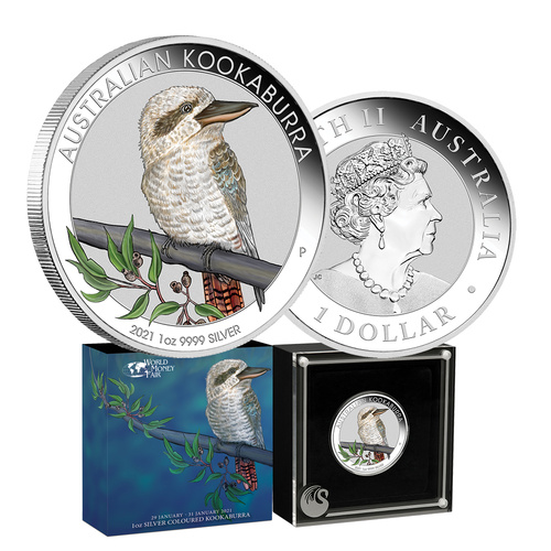 2021 $1 Berlin WMF Kookaburra Coloured 1oz Silver BU Coin