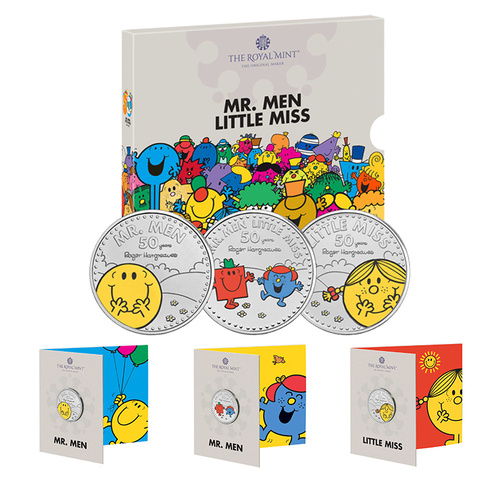 2021 £2 Mr.Men Little Miss Brilliant UNC Coloured all 3 Coins