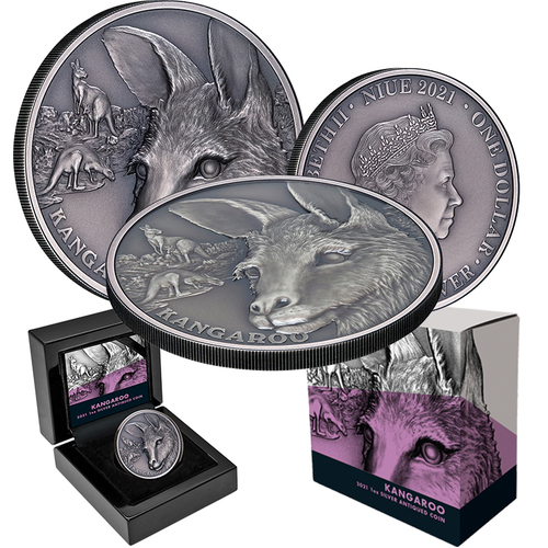 2021 $1 Kangaroo 1oz Silver Antiqued Coin
