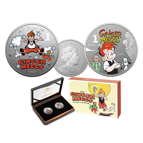 2021 $1 Centenary of Ginger Meggs 1/2oz Silver Frosted 2 Coin Set