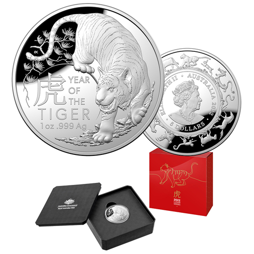 2022 $5 Year of the Tiger Silver Proof Domed Coin