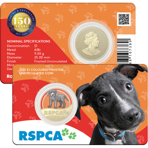 2021 $1 150th Anniversary of the RSPCA Aust. UNC Dog Coloured Coin