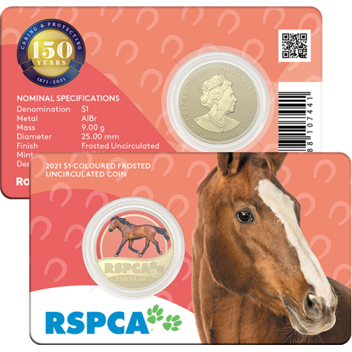 2021 $1 150th Anniversary of the RSPCA Aust. UNC Horse Coloured Coin