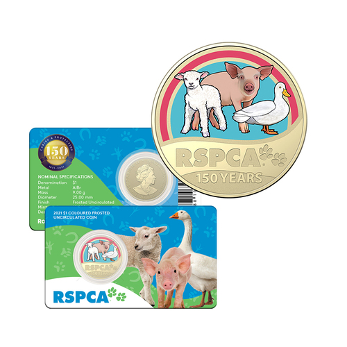 2021 $1 150th Anniversary of the RSPCA Aust. UNC Farm Animals Coloured Coin