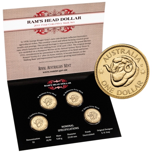 2011 $1 Ram's Head Mintmark and Privy 4 Coin Set UNC