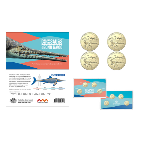 2022 $1 Dinosaurs Down Under Mintmark and Privy Mark Uncirculated Four-Coin Set