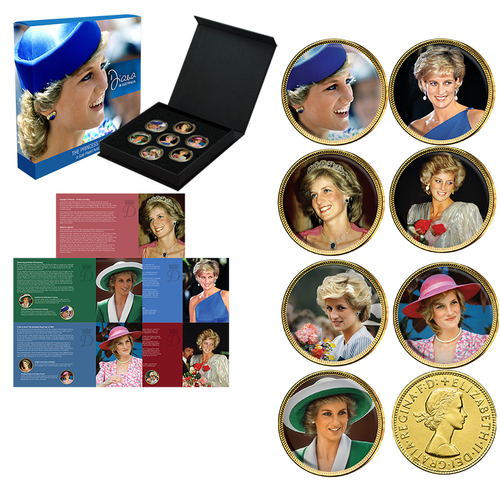 Princess Diana In Australia 7 Coin Gold Plated Penny Set