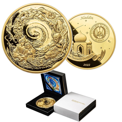 2022 50f Aladdin 1,001 Nights Gold-Plated Cooper Prooflike Coin