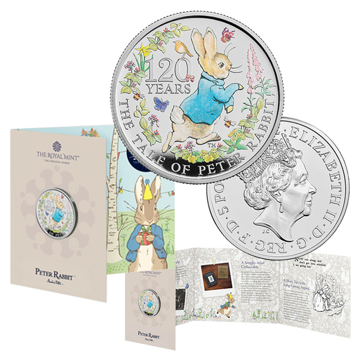 2022 £5 120 Years of Peter Rabbit Coloured BUNC Coin