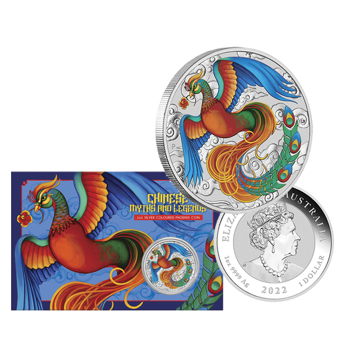 2022 $1 Chinese Myths and Legends Phoenix 1oz Vivid Coloured Coin