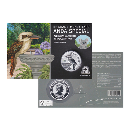 2022 $1 Kookaburra ANDA Brisbane Money Expo Coloured Koala Privy