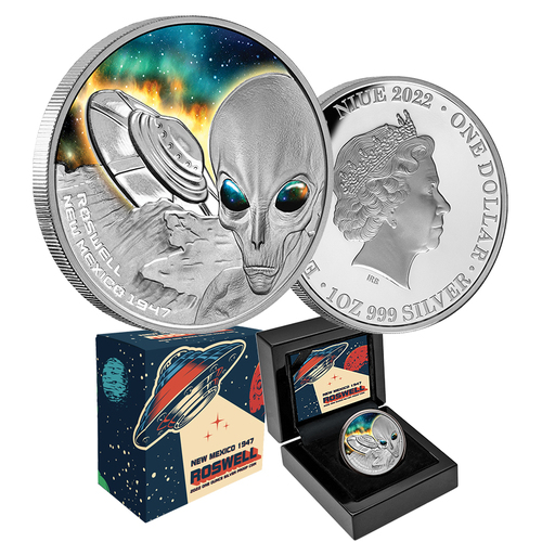2022 $1 75th Anniversary of the Roswell Incident Coloured Silver Proof Coin