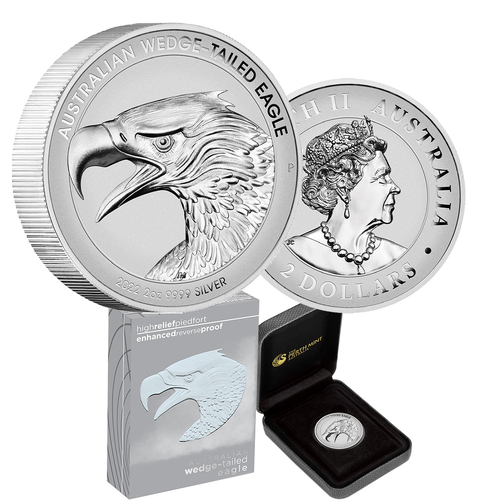 2022 $2 Wedge-Tailed Eagle 2oz Silver Enhance Reverse High Relief Piedfort Proof Coin