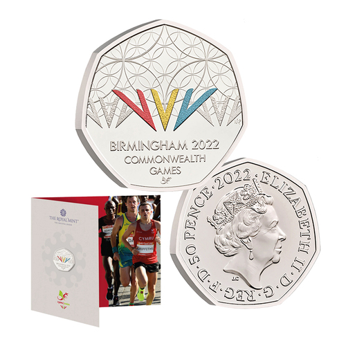 2022 50p Birmingham Comm Games Team Wales Coloured UNC