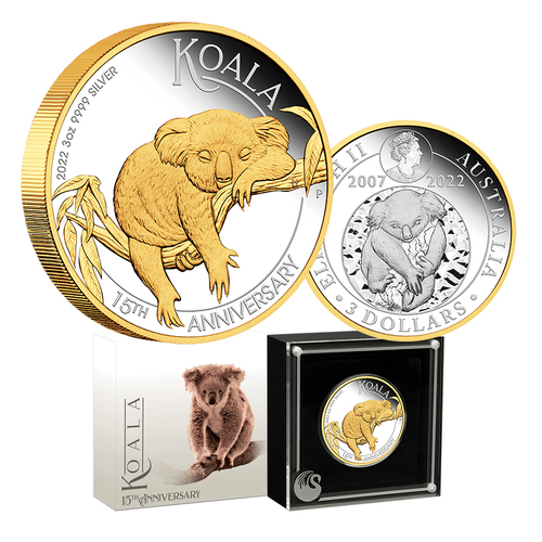 2022 $3 Australian Koala 15th Anniversary Gilded Silver Proof Coin