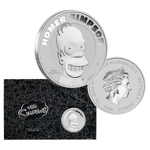 2022 $1 Homer Simpson 1oz Silver Coin in Card