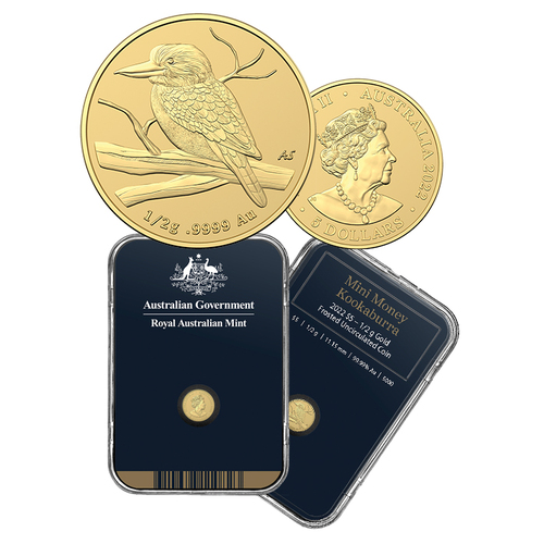 2022 $5 Mini Money Kookaburra 1/2g Gold Frosted Coin