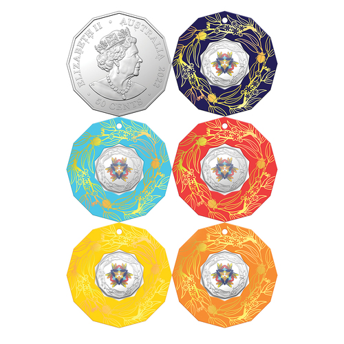 2022 50c Christmas Decoration Coloured Coin Set of 5 Coins