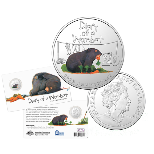 2022 20c Diary of a Wombat UNC Carded Coin