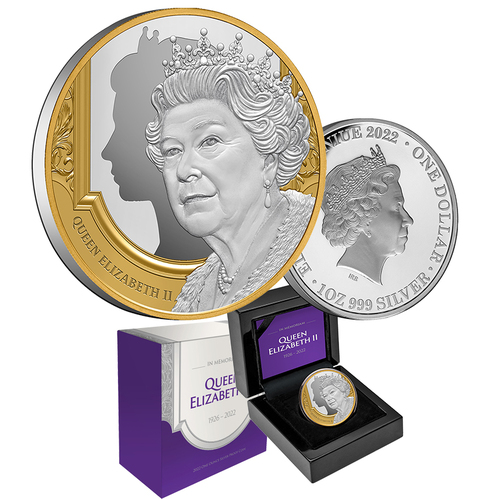 2022 $1 Queen Elizabeth II Tribute Gold Plated 1oz Silver Proof Coin