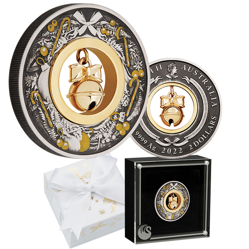 2022 $2 Jingle Bell 2oz Silver Antiqued Coin