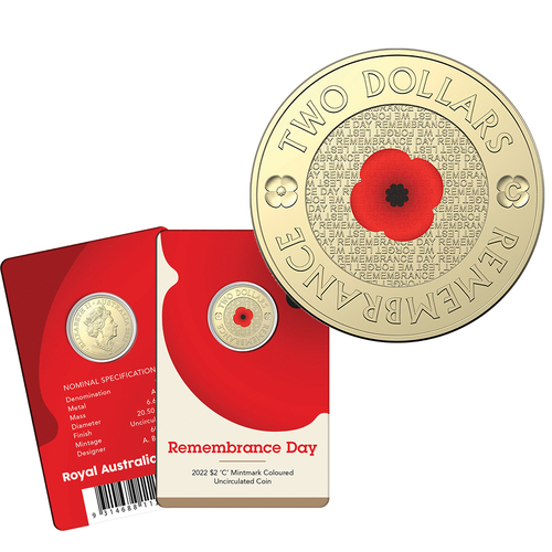 2022 $2 Remembrance Day 'C' Mintmark UNC Coin