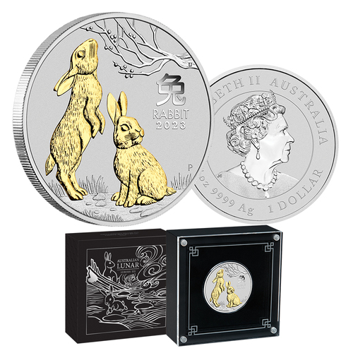 2023 $1 Year of the Rabbit 1oz Silver Gilded Coin