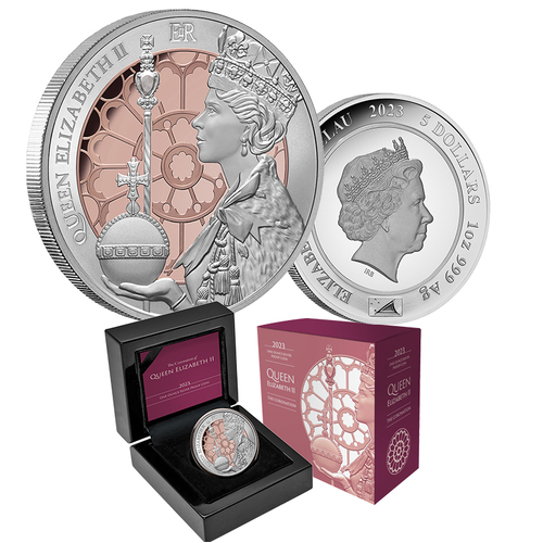 2023 $5 Queen Elizabeth Coronation Rose Gold Gilded Silver Proof Coin