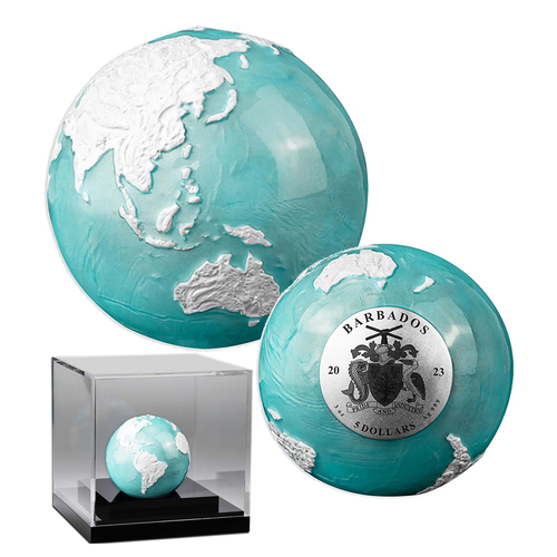 2023 $5 Blue Earth Marble 'Frozen' Silver BUNC Coin