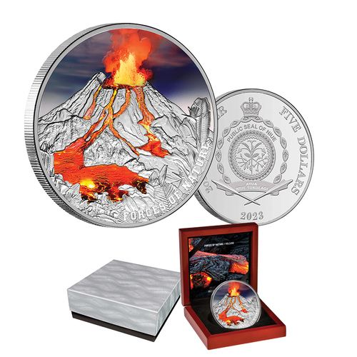 2023 $5 Volcano Ultra High Relief 2oz Coloured Silver Proof