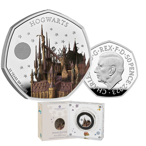 2023 50p Hogwarts School Coloured Silver Proof Coin