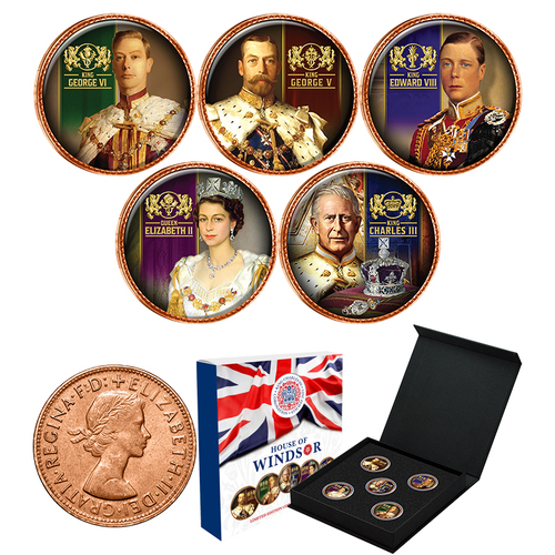 House of Windsor Enamel Penny 5 Coin Collection