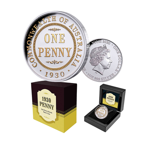 2020 $1 90th Anniversary of the 1930 Penny Gilded Silver Proof Coin