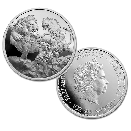 2022 $1 Apex Predators Lion and Hyena 1oz Silver BUNC Coin